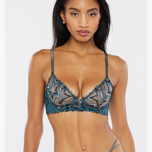 Savage X Fenty Shining Star Embroidered Unlined Demi Bra – Size 34D – NWT - Picture 2 of 12